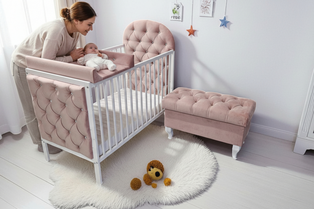 Łóżeczko tapicerowane 120x60 różowe