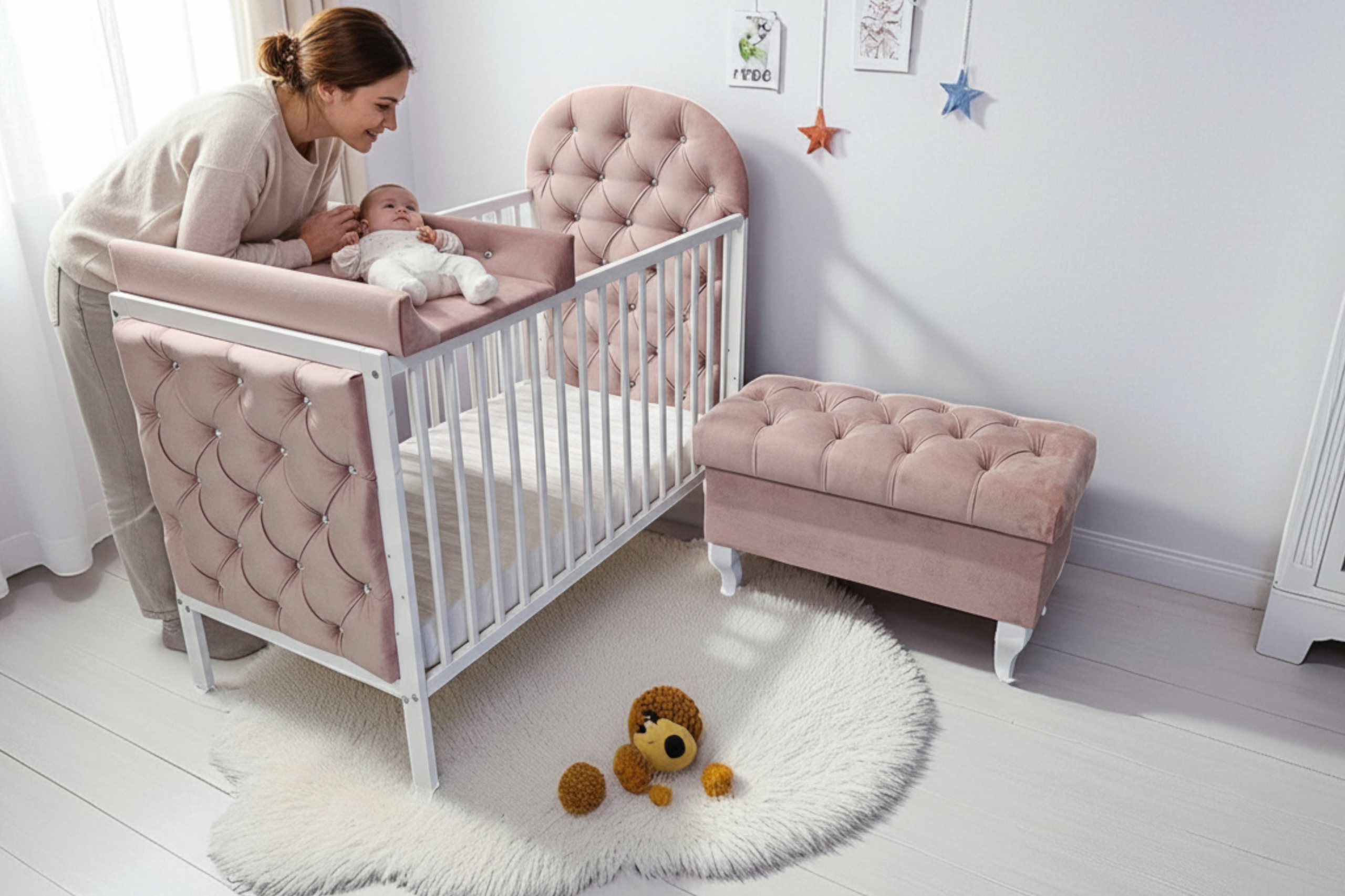 Łóżeczko tapicerowane 120x60 różowe