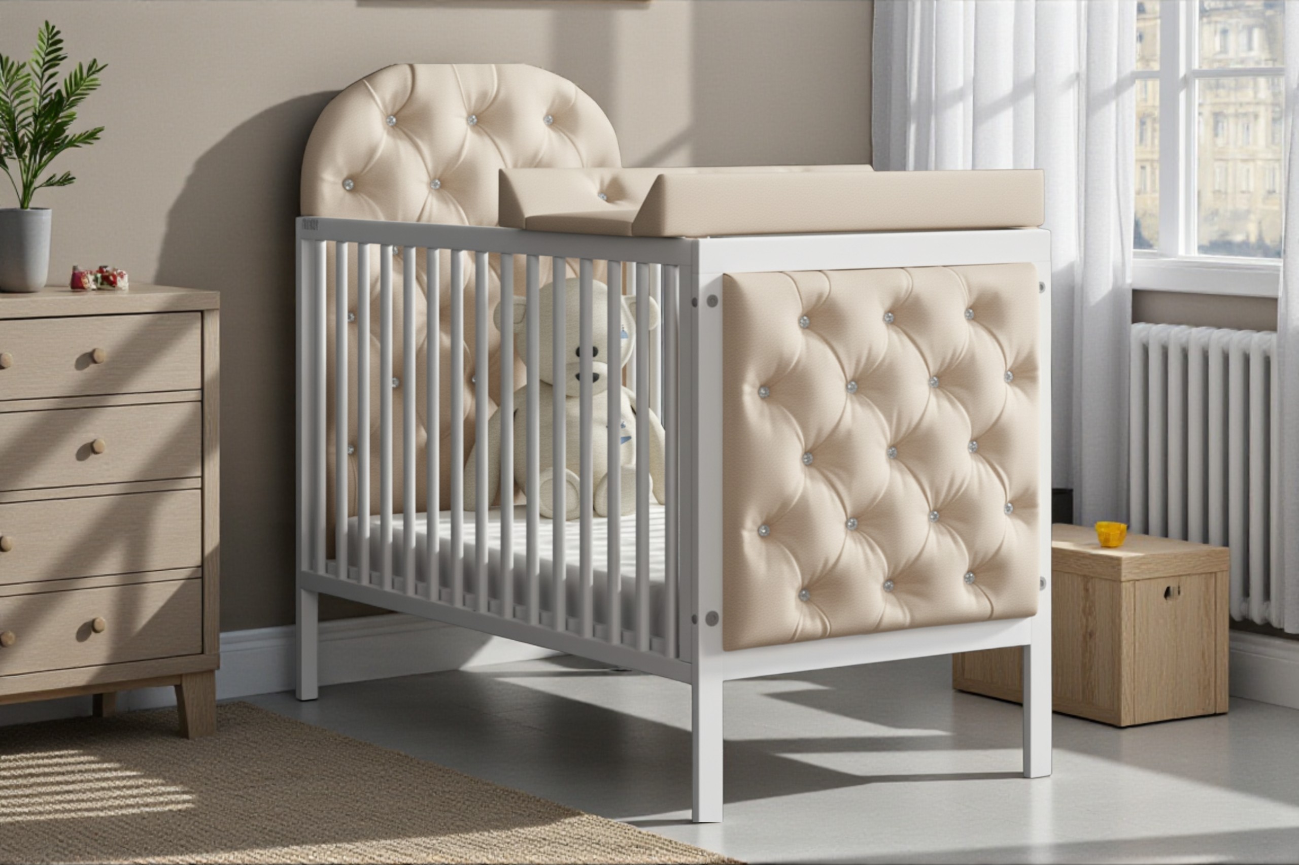 Łóżeczko tapicerowane 120x60 beżowe